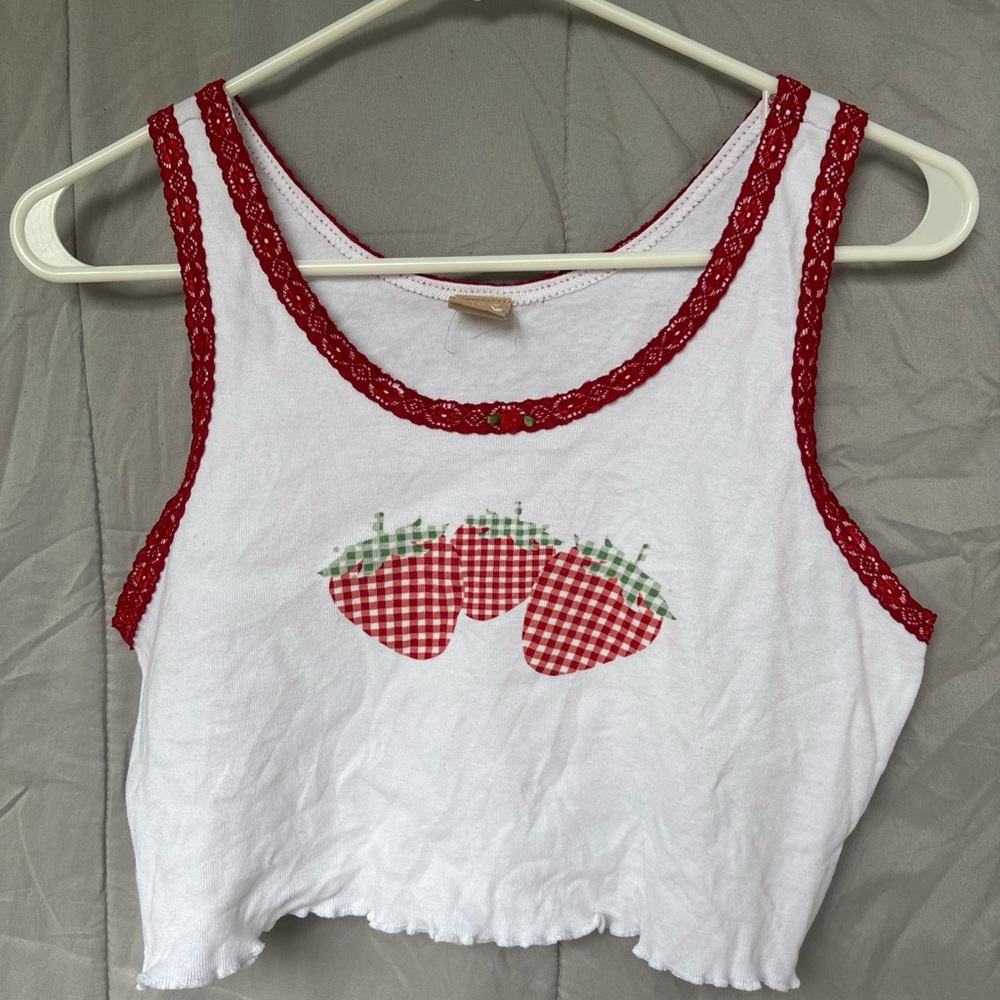 White and Red Gingham Cropped Tank Top